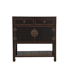 Elegant Asian cabinet, where practicality meets panache. This fine black lacquer finish not only brings a classic vibe but also sets the stage for a bold contrast with the addition of stunning bronze hardware. This versatile Asian black lacquered cabinet has a top drawer above double doors and a lower shelf below. Moon Cabinet, Asian Cabinet, Accent Chests, Accent Chests And Cabinets, Classic Vibe, Cabinet Style, Bronze Hardware, Black Lacquer, Low Shelves