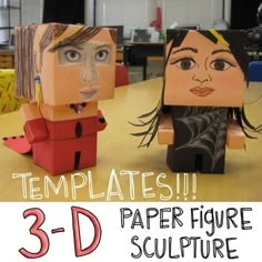 three paper figurines sitting on top of a table with the words templates