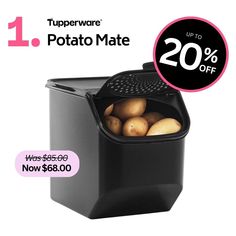 an advertisement for the tupperware potato mate is up to 20 % off on sale