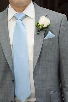 Grey Suit Blue Tie, White Tuxedo Wedding, Blue Groomsmen, Baby Blue Weddings, Light Grey Suits, Light Blue Tie, Light Blue Wedding, Cinderella Wedding, Groomsmen Suits