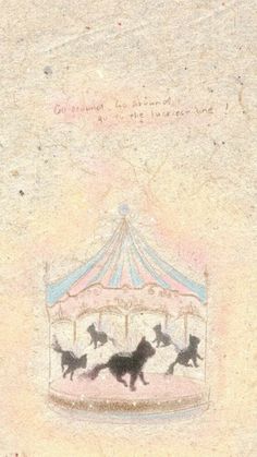 a drawing of horses running around a carousel