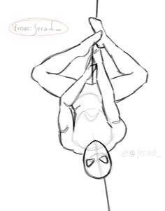 a drawing of a person hanging upside down