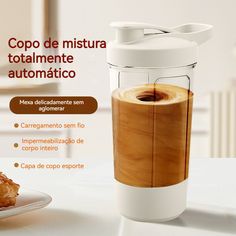 an advertisement for a coffee maker with donuts in front of it and the words copo de mistura totalmente automatico