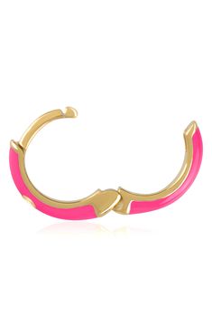 Easy-to-wear hoop earrings will add significant polish to even your most casual ensembles. 1/2" drop; 1/8" width Hinge with snap-post closure Sterling silver with goldtone plate/cubic zirconia Imported Pink Enamel Hoop Earrings, Pink Enamel Hoop Jewelry, Trendy Enamel Hoop Jewelry, Hoop Huggie Earrings In Enamel, Prom Shopping, Straw Bags, Flip Flop Slippers, Dolce Vita Shoes, Designer Crossbody Bags