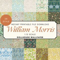 a collection of william morris wallpapers with the words instant printable file downloaded