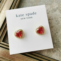 New With Dust Bag Kate Spade My Love Pave Gold Heart Ruby Red Earrings Cubic Zirconia Titanium Posts Signature Spade Backs Kate Spade Heart, Ruby Earrings, Red Earrings, Spade Jewelry, Kate Spade Jewelry, Kate Spade Bag, Gold Heart, Heart Of Gold, Earrings Color