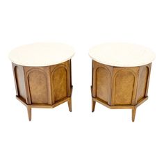 a pair of side tables with marble top in the style of louis ii, circa 1950