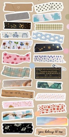 several different types of washi tapes on a brown background with polka dots and hearts