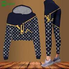 Product information: Louis vuitton navy luxury brand clothes leggings and crop top set for women Croptop Hoodie Legging SetEach pair of leggings is constructed with 82% polyester, 18% spandex blend.Each all-over printed hoodie is constructed from a premium polyester blend that is Clothes Leggings, Luxury Clothing Brands, Cute Outfits With Leggings, Stylish Crop Top, Crop Top And Leggings, Products Ideas, Crop Top Set, Brand Clothes, Crop Top Hoodie