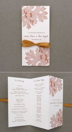 the wedding stationery is laid out on top of each other