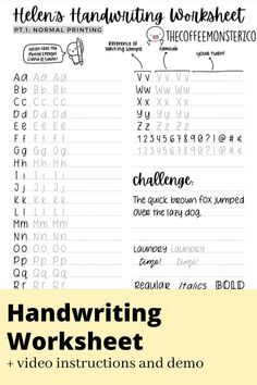 handwriting worksheet with the words and numbers below it, including handwritten letters