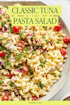 Tuna pasta salad sits in a large grey serving bowl. Recipes With Tuna, Pasta Salad Simple, Gluten Free Pasta Salad Recipes, Lunches For The Week, Tuna Pasta Salad Recipes, Gluten Free Pasta Salad, Tuna Pasta Salad, Salad Simple, Tuna Salad Pasta