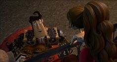 an animated character talking to another character in a scene from disney's pixama