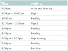 the time table for each child's bedtime schedule is shown in green and white