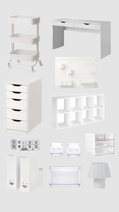 an assortment of white furniture on a gray background