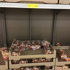 the shelves are filled with food items for sale