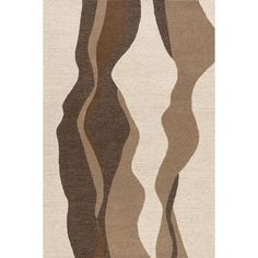 a beige and brown rug with wavy lines on it