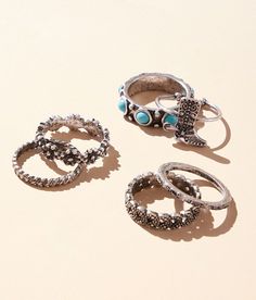 Boutique By BKE 6 Pack Western Ring Set - Silver 7, Women's Silver Assorted turquoise and embossed metal rings. Apparel & Accessories Cheap Nickel-free Silver Turquoise Ring, Adjustable Nickel-free Vintage Turquoise Ring, Nickel-free Turquoise Western Jewelry, Western Rings, Adjustable Nickel-free Silver Turquoise Ring, Nickel-free Bohemian Turquoise Ring, 6 Packs, Boutique Jewelry, Metal Rings