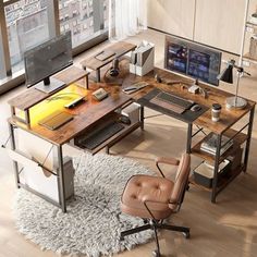 an office with a desk, chair and computer