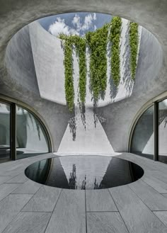 the inside of a building with plants growing out of it