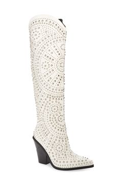 AZALEA WANG Texas Western Boot (Women) | Nordstrom White And Gold Shoes, Knee High Western Boots, Texas Western, Gold Boots, Floral Boots, Azalea Wang, Western Boots Women, Travel Dress, Pointed Toe Boots