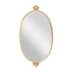 a gold oval mirror on a white background