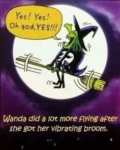 a cartoon witch flying across the night sky