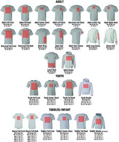 an info sheet showing the different types of t - shirts