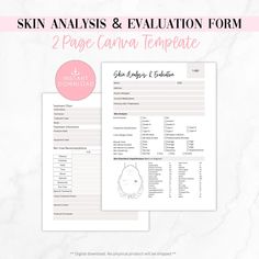 two page canvas template for skin analysis and evalution form