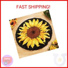 a sunflower rug with the words fast shipping on it