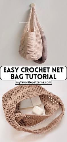 an easy crochet net bag pattern with instructions to make it in two sizes