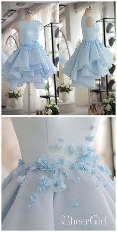 Sky Blue Short Homecoming Dresses Applique Cheap Cute Homecoming Dress ARD1329-SheerGirl Blue Short Homecoming Dresses, Girls Graduation Dresses, Light Blue Homecoming Dress, Short Homecoming Dresses, Cute Homecoming Dresses, Flowers Dress, Organza Wedding, Blue Homecoming Dresses, Organza Flowers