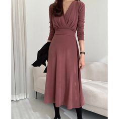 ▶ Colors ◀ Deep pink  Black ▶ Size ◀ One size(Free) ▶ Fabric ◀ Polyester /  Span / Rayon ▶Size Spec◀ Total Length : 111 cm Chest : 46 cm (Around 92cm as circular) Waist : 36 cm (Around 72cm as circular) Shoulder : 37cm Sleeve length : 58cm Armhole : 21cm -------------------------------------------- ▶ SHIPPING Information ◀ Delivery usually takes 10~15 business days. (Korea Post EMS) Even it is express shipping, recently it is not easy to get air space flexibly. Please, kindly wait a bit and be p Pink V-neck Maxi Dress For Fall, Elegant Pink Dress For Winter, Elegant Pink Winter Dress, Midi-length V-neck Dress For Date Night, Elegant Long Sleeve Pink Dress For Winter, Elegant Pink Long Sleeve Dress For Winter, Fitted Winter Dress With Surplice Neckline, Feminine Formal Winter Dress, Winter A-line Midi Dress For Date Night