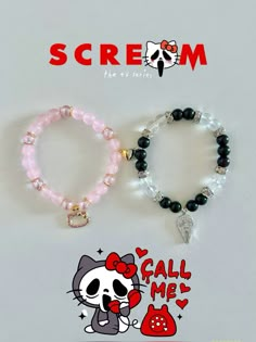 Halloween Bracelet Diy, Braclets Diy, Hello Kitty Bracelet, Matching Stuff, Make Clay Beads, Colorful Bead Bracelets, Homemade Bracelets, Crystal Bead Jewelry