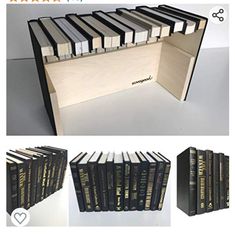 there is a book shelf made out of books and it's open to reveal the contents