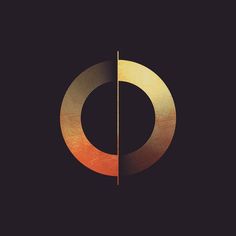 an orange and yellow circle on a black background with the letter o in it's center