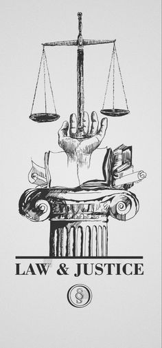 law and justice poster with hand holding scales