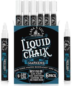 the liquid chalk markers are lined up in a box