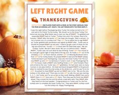 a thanksgiving card with pumpkins, apples and cornucons on it that says let right game thanksgiving