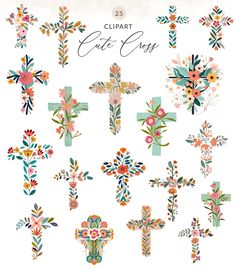 the clipart cut outs are designed to look like flowers and cross shaped crosses with floral designs on them