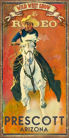 an advertisement for the wild west show and rodeo shows a man on a horse with a lasso