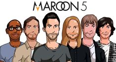 a group of men standing next to each other in front of the words maroonn 5