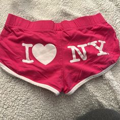 I Ny Short Shorts - Size L Never Worn No Tag Color Bright Pink Vacation Cotton Bottoms With Letter Print, Cotton Bottoms With Letter Print For Vacation, Vacation Bottoms With Letter Print, Vacation Letter Print Shorts, Summer Pajama Shorts With Letter Print, Summer Cotton Bottoms With Letter Print, Summer Letter Print Pajama Shorts, Letter Print Pajama Shorts For Summer, Pink Letter Print Short Bottoms