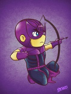 an image of a cartoon character with a bow and arrow in his hand, on a purple background