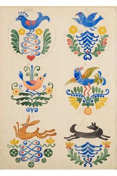 an old book with colorful designs on it's cover and some animals in the middle