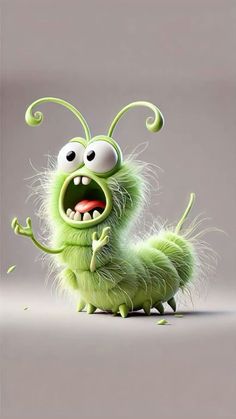 a very cute green creature with big eyes and long legs, standing on one leg