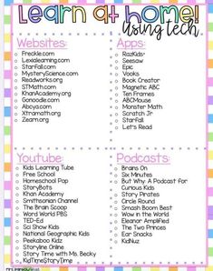 the printable list for learning at home