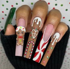 Christmas Nail Designs Long, Christmas Candy Nails, Hoilday Nails, Nail Art Design 2023, Holiday Nail Ideas, New Years Eve Nails, Super Cute Nails, Holiday Nail