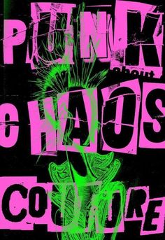 a black and pink poster with the words punkin'chaos college in neon green