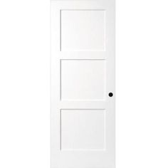 a white door with two black knobs on the front and side panels, against a white background